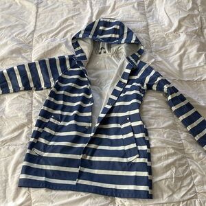 Primary Navy & White Striped Hooded Raincoat
